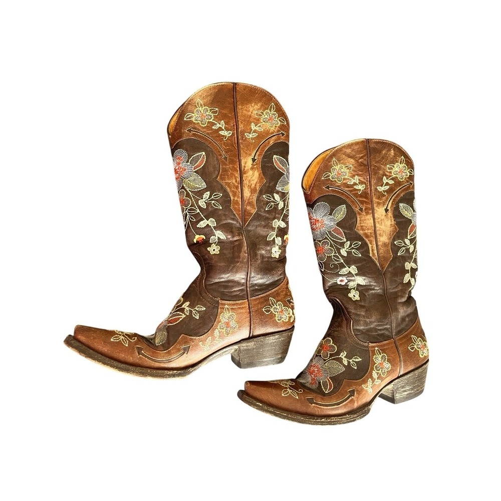 Old Gringo Bonnie Floral Embroidered Brown Snipped Toe Cowboy Western Boot 6.5 - Picture 7 of 10